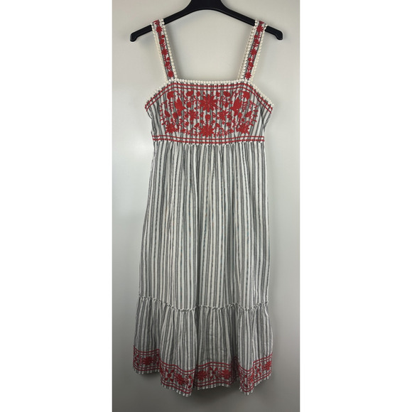 Kate Spade x Broome Street Sleeveless Midi Dress Floral Embroidered Stripe Large - Picture 2 of 16